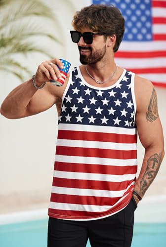 Image of VOGSTART Mens Hawaiian Beach Tank Tops Summer Vacation Muscle Top Graphic Sleeveless Shirts (S-3XL)