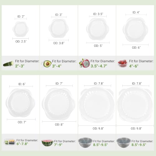 Image of Silicone Stretch Lids for Food Storage, Transparent Bowl Covers, 8PCS