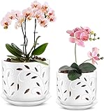 EFISPSS Ceramic Orchid Pots 5+6 Inch White with...
