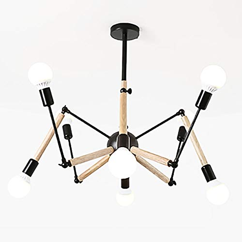 Chandelier industriel en bois 8 lumières luminaire suspendu noir
