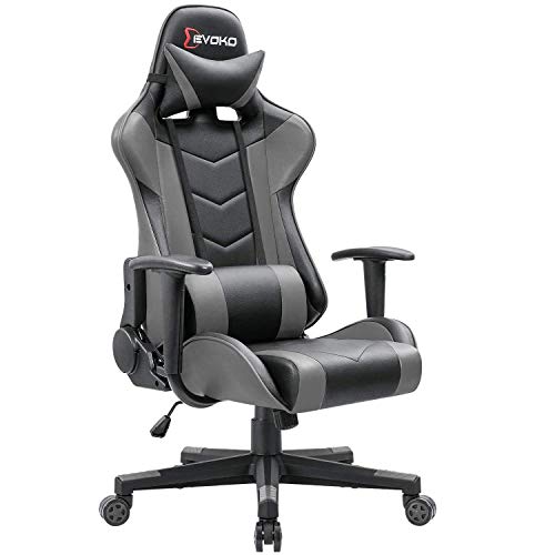 Devoko Chaise de Bureau Ergonomique réglable en Hauteur pour Gamer, pivotante en Cuir synthétique Métal, Gris/Noir, Gewichtskapazität 135 KG Cover