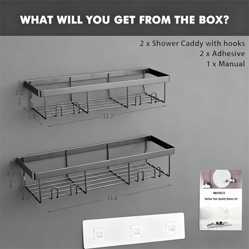 Image of Moforoco Shower Caddy Shelf Organizer Rack, Self Adhesive Black Bathroom Shelves Basket, Home Farmhouse Wall Inside Organization and Storage Decor Rv Accessories, First Camper Apartment Essentials