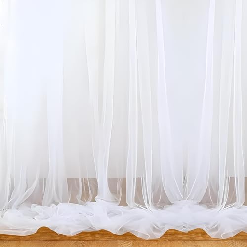 Image of The Party Louge White Backdrop for Decoration- 2pcs. | Net Curtain Decorations| Ganpati Decoration Setup for Home | Cabana Tent Backdrop| Romantic Dinner, Anniversary, Birthday Party Celebration