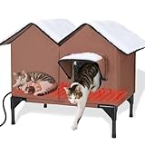 Heated Cat House for Outside Winter, Large Heated Outdoor Cat House Weatherproof, Elevated Bed, Escape Door, Insulated Outdoor Cat Shelter with Heater for Multiple Cats Feral Stray Kitty, Easy Setup
