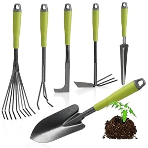 com-four® 6-teiliges Garten-Werkzeug-Set – Gartenset mit Doppelhacke, Kleingrubber, Fugenkratzer, Handrechen, Blumenkelle – Gartenwerkzeug für Pflanzen und Gartenarbeit (6-teiliges Gartenset)