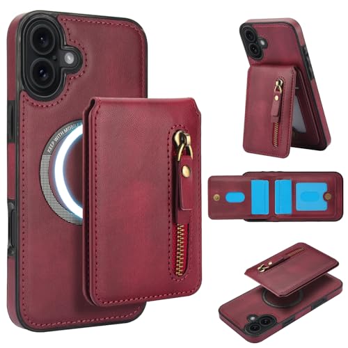 DMaos for iPhone 17 Case with Wallet Card Sleeve, Separable Compatible with Magsafe, PU Leather ID Card Holder, Classic for iPhone17 2025 6.3'' - Red