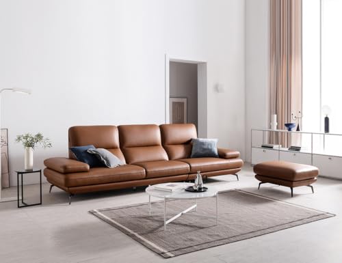 Image of Fabrique Emerald Leatherette 4 Seater with Puffy Moden Design Brown Sofa Set with Moveable Armrest | Comfortable Furniture for Home Office & Living Room | Easy to Move with Stainless Steel Legs