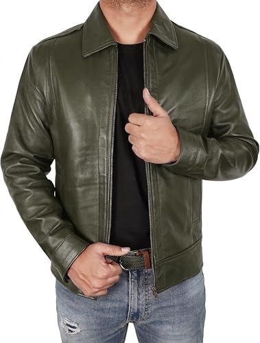 Image of Vintage Leather Jacket Men - Real Lambskin Turndown Collar Mens Leather Jacket