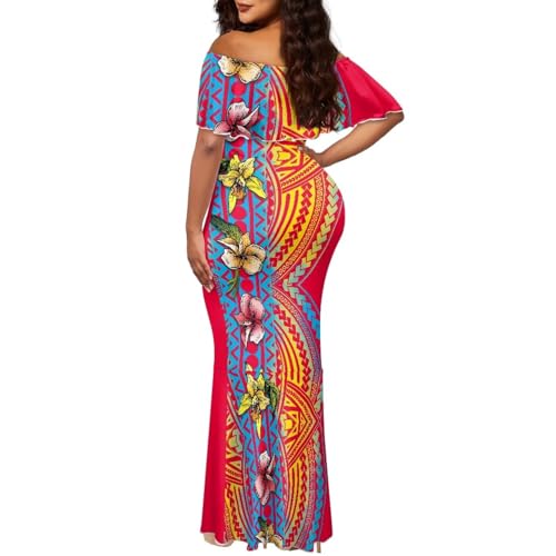 Image of Polynesian for Women S-7XL Off Shoulder Maxi Dress Hawaiian Summer Dresses