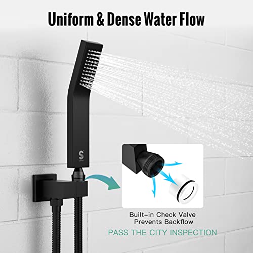 Sr Sun Rise Black Shower Faucet Set Bathroom Square Rain Shower Head And Handle Set,Wall Mounted Rainfall Shower Fixtures (Contain Shower Valve) #TOP4
