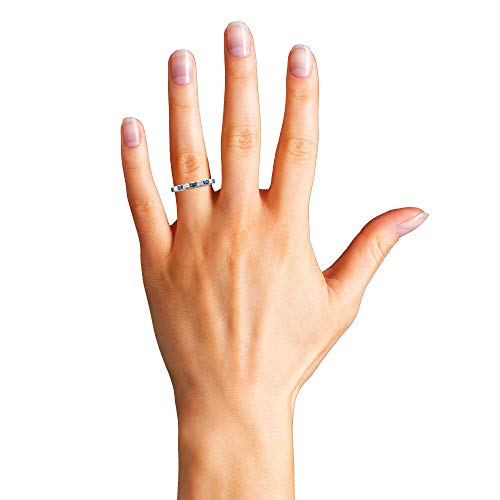 La4Ve Diamonds 1/2 Carat Diamond, Pavé-Set 14Kt White Gold Baguette Diamond & Blue Sapphire Bridal Wedding Band Ring (I-J, Vs2-Si1) #TOP4