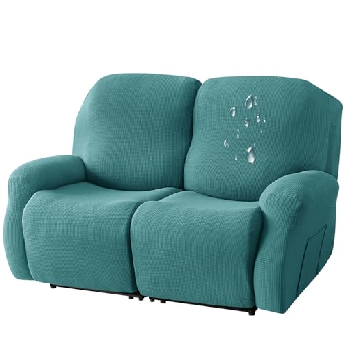 6ピース 防水リクライニングソファカバー 2人掛け ストレッチリクライニングスリップカバー 傷防止アームチェア 伸縮性のある底部 猫犬用 ターコイズブルー 2人掛け