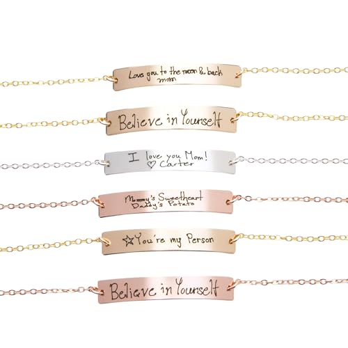 Custom Handwriting Bracelet, Actual Handwriting Bar, Memorial Signature, Kids Handwritten Note, Personalized Both Sides, Gold, Rose, Silver (CG250B).