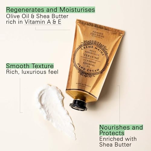 Panier des Sens Verbena Hand Cream - Nourishing Shea Butter Hand Cream for Dry Cracked Hands 97% Natural Ingredients - Dermatologically Tested Hand Lotion for Woman Made in France, 2.5 fl oz