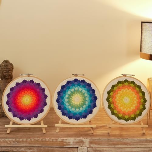 Embroiderymaterial Combo of 3 Embroidery Kit for Beginners and Adults - Stitch and Cross Stitch Kit - DIY Art and Craft Kit with Embroidery Cloth, Hoops & Materials - Perfect Stitching and Fabric kit