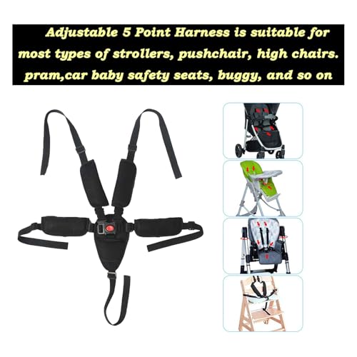 Image of 5 Point Harness Baby Seat Belt, Adjustable Harness Baby Safety Strap, Safety Child Seat Belt with 5 Pad for High Chair /Pushchair /Stroller for Kids Safe Protection-Black