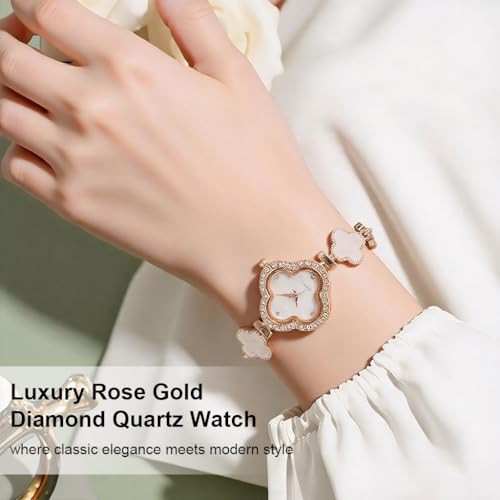 Image of Fancyku Wrist Watches for Women Luxury Unique Rose Gold Diamond Bracelet Watch Fashion Dress Quartz Watches for Women Gift