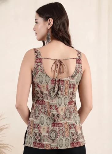 Image of Pinkmint Women Cotton Blend Printed Short Kurti Top (Pack of 2) | Stylish Casual Wear | Sleeveless Top | Back Dori Design | Comfortable Kurta Tops