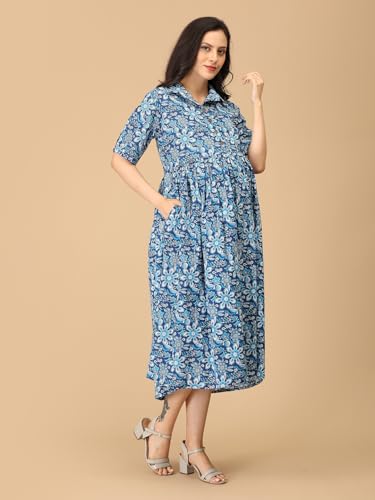 Image of The Mom Store Maternity and Nursing Dress | Pre and Post Pregnancy Dress for Womens | Zipper /Button Opening | Causal Wear | Trendy Stylish Causal Dresses for New Moms