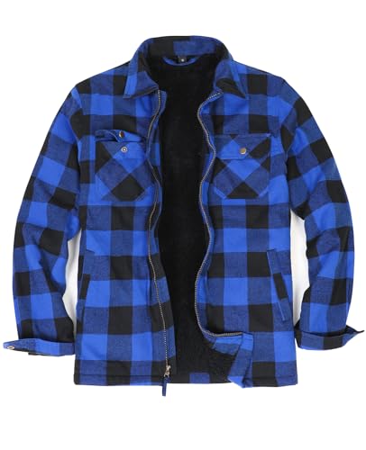 Men's Sherpa Lined Full Zip Plaid Flannel Jacket Shirt,Brushed Cozy Outdoor Work Shacket