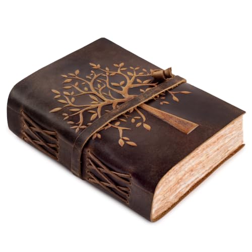 LEATHER VILLAGE Tree of Life Embossed Leather Bound Vintage Journal-6''X4''