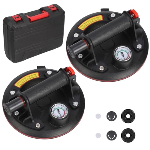 Gaethra 2 Piezas 8' Ventosas para Cristal con Manómetro, Ventosa Capacidad de Carga Máxima 200 kg, Ventosa Cristal con Caja de Transporte para Vidrio, Azulejos, Mármol