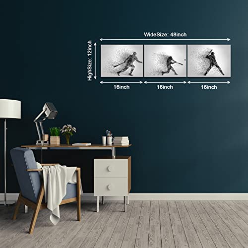 Baseball Canvas Wall Art Rugby Sports Poster Particle Silhouette Pictures Black White Painting Canvas Prints Framed Ready To Hang Artwork For Kids Room Living Room Bedroom Wall Decor (12"X16"X3Pcs, Baseball Particle #TOP6