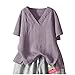 LäSsige - Maglietta da donna in lino, con stampa vintage, oversize, elegante, in lino, con fiori, a maniche corte, leggera, in lino, taglie grandi, C#viola, M