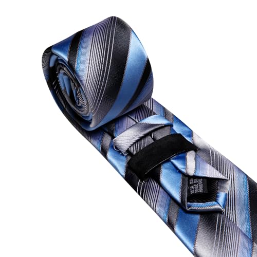 Image of Barry.Wang Silk Men Ties Formal Stripes Necktie and Tie Clip for Wedding Party Business Fashion Classic