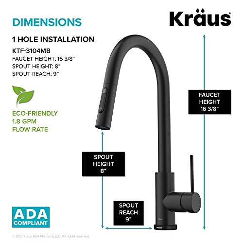 KRAUS Oletto Contemporary Single-Handle Touch Kitchen Sink Faucet with Pull Down Sprayer in Matte Black, KTF-3104MB - image 7
