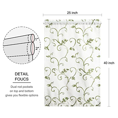 Image of VOGOL Beige Curtains for Door Windows, Green Vines Embroidery Small Short Window Curtain for Bathroom Basement Closet French Door, 25 x 40 Inches, 1 Panel
