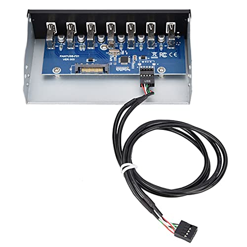 Tbest Hub USB Interno 2.0, 5.25 Bay USB 2.0, Entrada, Accesorios de Computadora Periféricos Panel de Caja de Concentrador USB 7 Puertos USB 2.0 Transmisión de Datos sin Pérdidas Panel