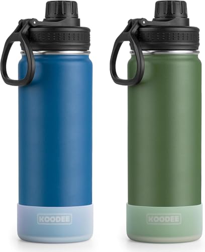 Image of koodee 2 Pack Water Bottle 26 oz Stainless Steel Double Wall Vacuum Insulated Sports Water Bottle with Leakproof Spout Lid, BPA Free (Navy-Grass Green)
