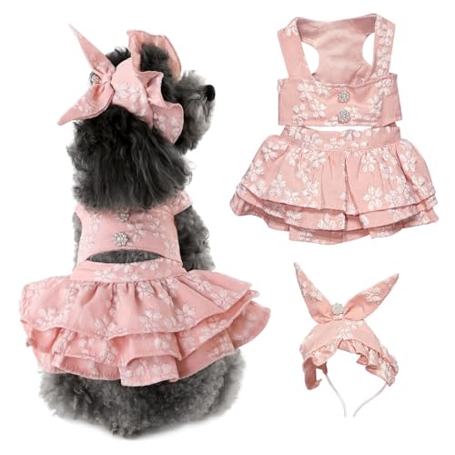Ropa para perros pequeños con sombrero floral jacquard