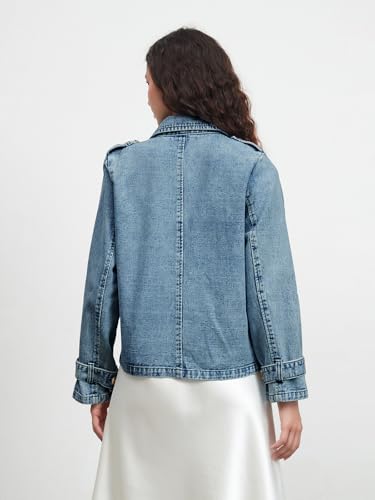 Denim Jacket for Women Lapel Double Breasted Oversized Jean Jacket Fall Casual Trendy Trench Coat with Pockets4