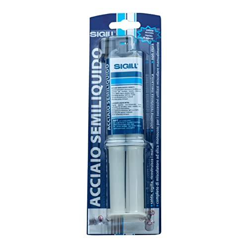 SIGILL, Acciaio Semiliquido, Adesivo Bicomponente a Base Epossidica ad Alta Reattività, Ideale per Incollare, Sigillare e Ricostruire Metalli, Elevata Resistenza Meccanica, Blister 25 gr
