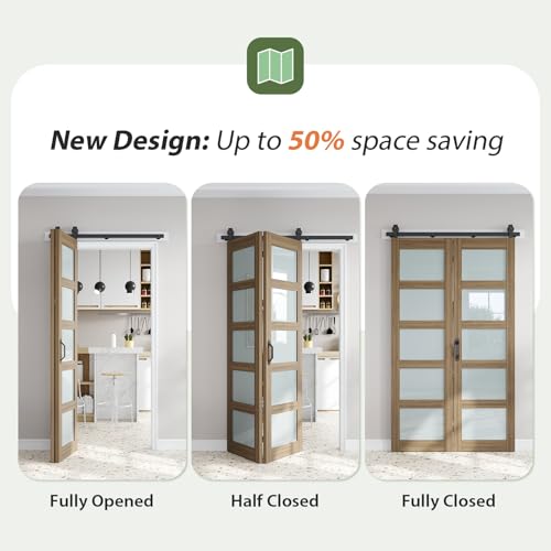 Image of FREDBECK Bifold Barn Doors 48X84(Double 24x84) with 5 Panels Frosted Glass