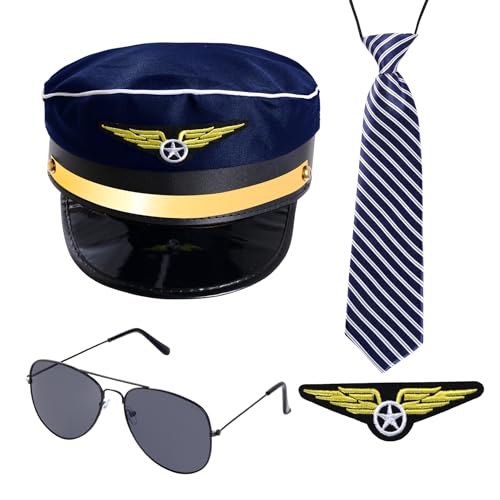 HOVEOX Pilot Captain Costume Accessories - Airline Pilot Hat for Men - Blue