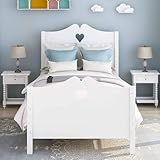 Harper & Bright Designs Solid Wood Twin Bed Frame for Girls,White Twin Princess Platform Bed Frame,with Headboard/Footboard/Wood Slat Support,No Box Spring Needed, Easy Assembly
