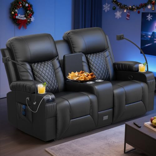 DG PEAFOWL Loveseat Recliner Sofa, Home Theater Seating with Center Console, Reclining Loveseat RV...