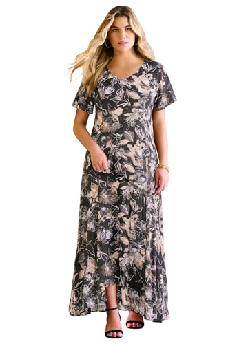 Roaman's Women's Plus Size Petite Plus Size Hand Crinkled Flutter-Sleeve