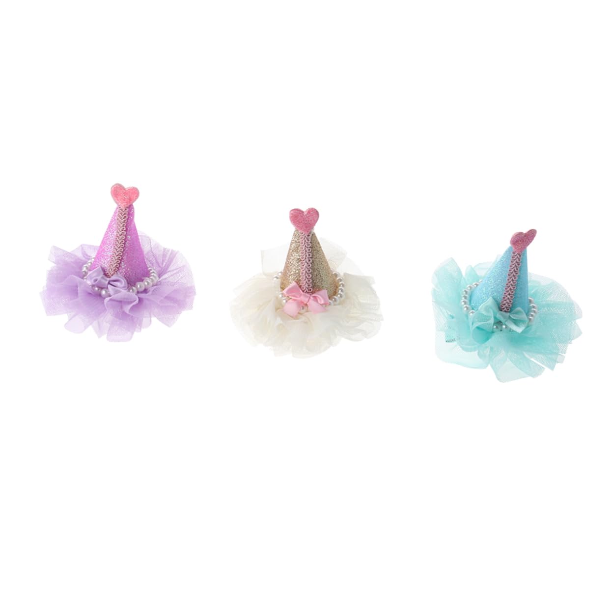 MERRYHAPY 3Pcs Adorable Dog Cat Birthday Party Hat Hair Clips Purple Easy Clip Pet Headwear for Fashionable Celebration for Dogs and Cats