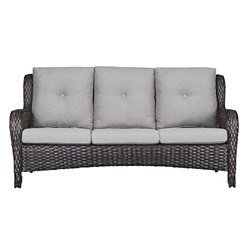 Rilyson Outdoor Couch Patio Sofa - 3-Seater Rattan Wicker Sofas with Deep Seating and Cushions for Outdoor Patio Porch Garden(Brown/Beige)