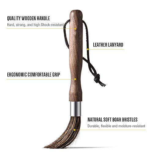 Kaffeemühlen-Reinigungsbürste, Espressomaschinen-Reinigungsbürste Naturschweinborsten Nussbaumgriff mit Lanyard… – Bild 3