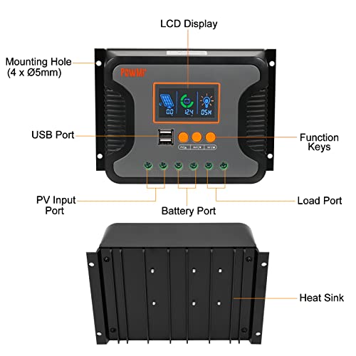 Miniatura 3 de Karlak Controlador De Energía Solar 80a Controlador De Carga De Batería Pwm Controlador De Carga Solar De Batería De Litio De 12v-48v Con Pantalla Lcd De Carga A Granel Impulsada Flotante Detección