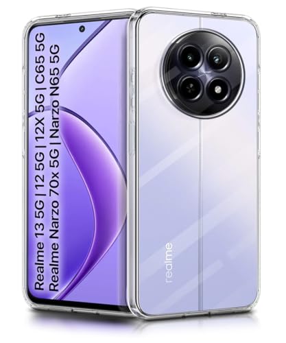 Image of WOW IMAGINE Clear Transparent Back Case Cover for Realme 13 5G | Realme 12 5G | 12X 5G | Narzo 70x 5G | C65 5G | N65 | Device & Camera Protection Shockproof TPU | Flexible Silicone - Transparent