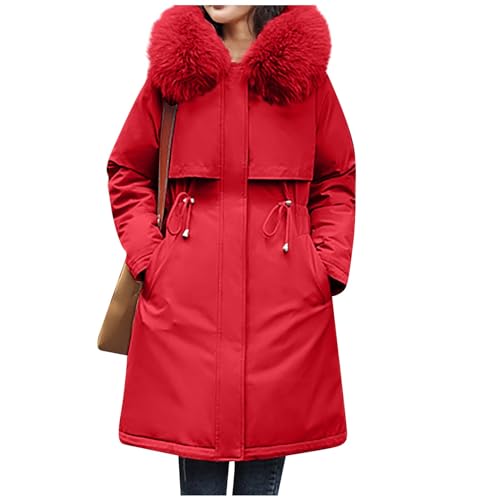 Parka femme hiver chaude blouson mi-long zippé avec cordon de serrage