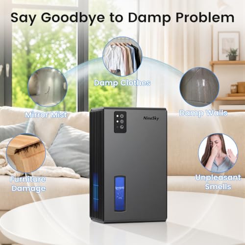 NineSky Dehumidifiers for Home, 1000 Sq.Ft Dehumidifier with 95oz Water Tank, Quiet Dehumidifier for Basement Bathroom Bedroom with 7-Color Ambient Light & Auto Shut Off, (Grey) - Image 4