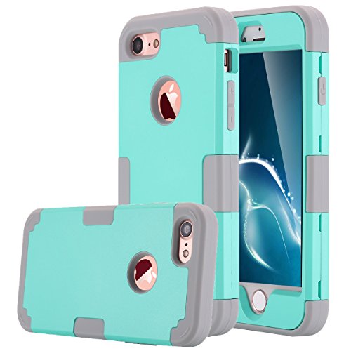 LONTECT for iPhone 8 Case, iPhone 7 Case Hybrid Heavy Duty Shockproof Full-Body Protective Case with Dual Layer [Hard PC+ Soft Silicone] Impact Protection for Apple iPhone 8/iPhone 7, Teal/Grey