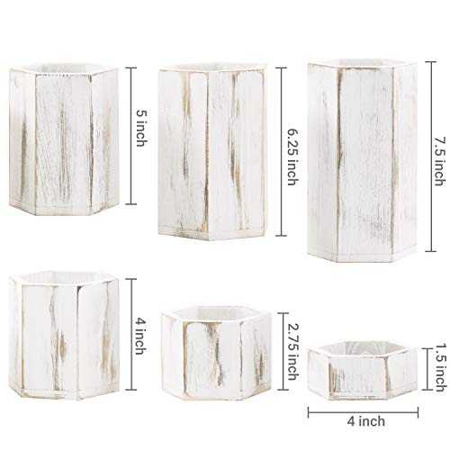 MyGift Whitewashed Wood Hexagonal Jewelry Display Risers, Set of 6